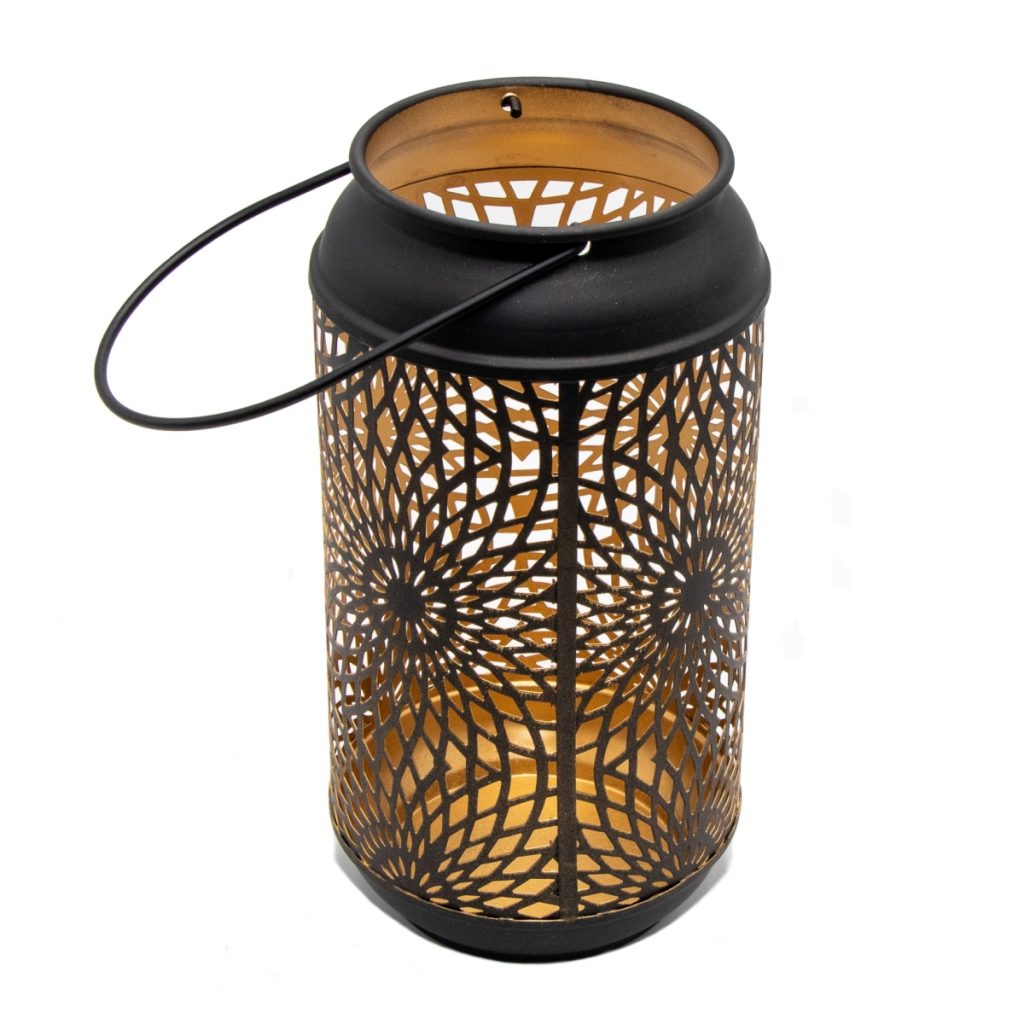 Lanterne Cylindrique Noire En Métal Et Verre Avec Bougie LED Et Telecommande O 12 X 27 Cm