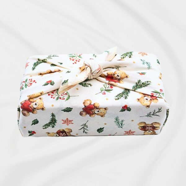 Furoshiki Nounours Noël - Emballage cadeau réutilisable